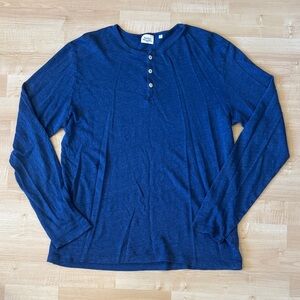 Hartford Navy Buttoned Henley linen Top